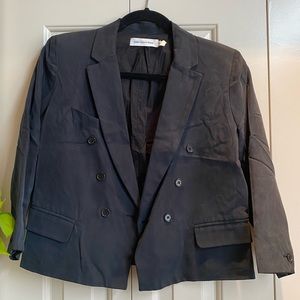 Isabel Marant Etoile dark navy blue cotton double breasted cropped jacket 42